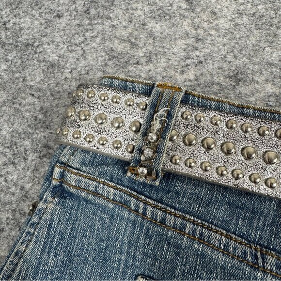 Vintage Y2K Bongo Women's Denim Festival Grunge Micro Mini Skirt Size 7 - Picture 15 of 16
